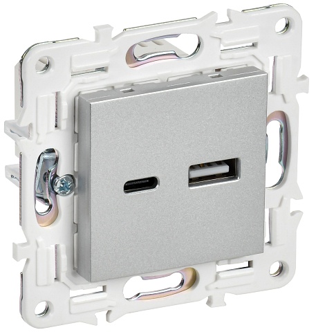 IEK SKANDY Серебряный Розетка USB A+C 3,1А SK-R14S
