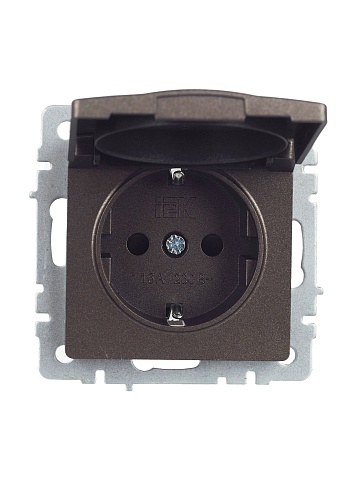 IEK BRITE Розетка 1-местная с заземлением с защитными шторками и крышкой 16А IP44 РСбш10-3-44-БрТБ темная бронза
