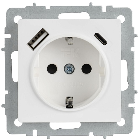 IEK BRITE Роз. с з/к/ш 16А с USB A+C 18Вт РЮш11-1-БрАБ а/б