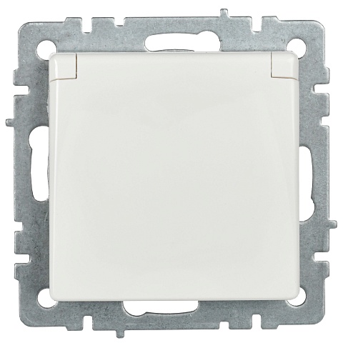 IEK BRITE Розетка 1-местная с заземлением с защитными шторками и крышкой 16А IP44 РСбш10-3-44-БрБ белый