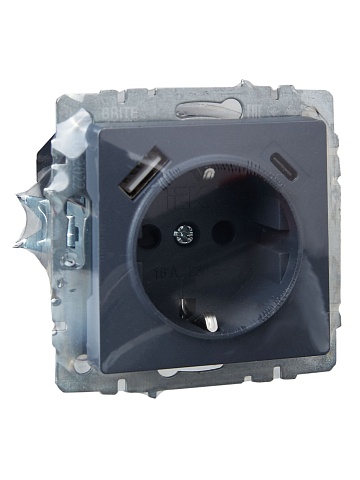 IEK BRITE Роз. с з/к/ш 16А с USB A+C 18Вт РЮш11-1-БрМ мар.