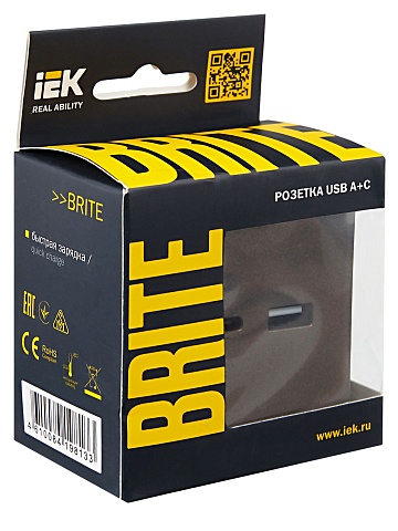 IEK BRITE Роз. USB A+C 18Вт РЮ11-1-БрТБ бр.