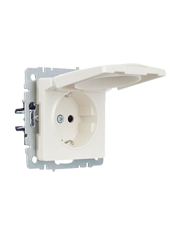 IEK BRITE Розетка 1-местная с заземлением с защитными шторками и крышкой 16А IP44 РСбш10-3-44-БрЖ жемчуг