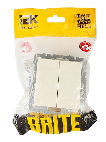 IEK BRITE Выключатель 2-клавишный проходной 10А ВС10-2-6-БрКр бежевый