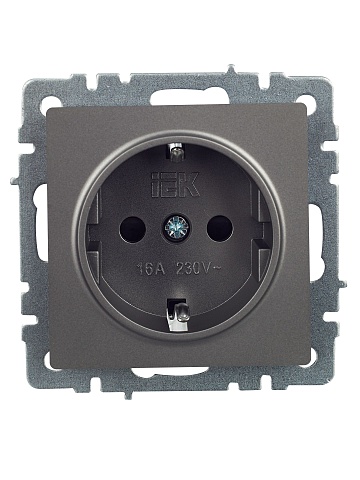 IEK BRITE Розетка 1-местная с заземлением с защитными шторками 16А РС14-1-0-БрС сталь