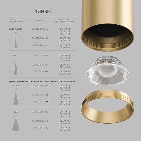 Denkirs DK5743-SB Светильник для трека SHINE SPOT со светодиодом, D70*H60, 48V DC, 8W, RA≥90, 3000K, IP20, сатинированная латунь, алюминий