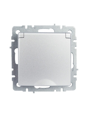 IEK BRITE Розетка 1-местная с заземлением с защитными шторками и крышкой 16А IP20 РСбш10-3-БрА алюминий