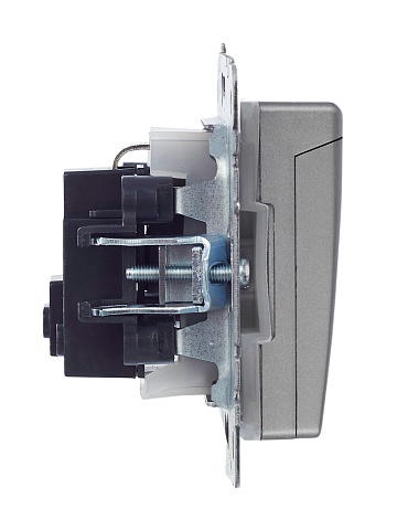 IEK BRITE Розетка 1-местная с заземлением с защитными шторками и крышкой 16А IP44 РСбш10-3-44-БрС сталь