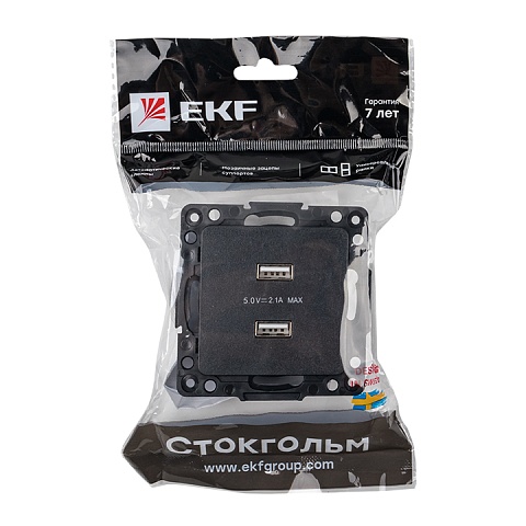 EKF PROxima Стокгольм Черный Розетка USB 2-ая, 2,1А