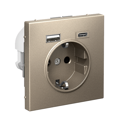 Systeme Electric ArtGallery Шампань Розетка 16А с 2 USB A+C, 5В/2,4А/3,0А, 2х5В/1,5А, механизм