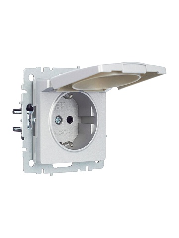 IEK BRITE Розетка 1-местная с заземлением с защитными шторками и крышкой 16А IP44 РСбш10-3-44-БрА алюминий