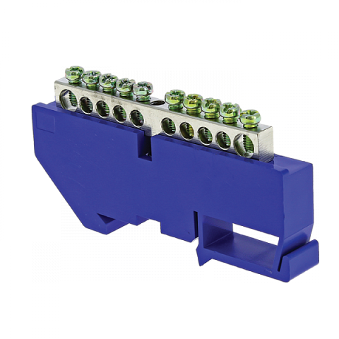 EKF PROxima Шина "0" N (6x9мм) 10 отв. цинк синий изолятор на DIN-рейку