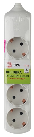 ЭРА Колодка K-4e 4 розетки с зазeмлением белая