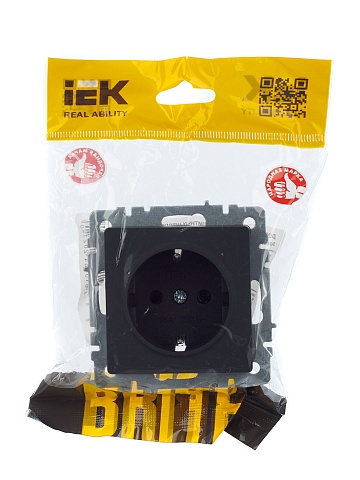 IEK BRITE Розетка 1-местная с заземлением без защитных шторок 16А РС11-1-0-БрГ графит
