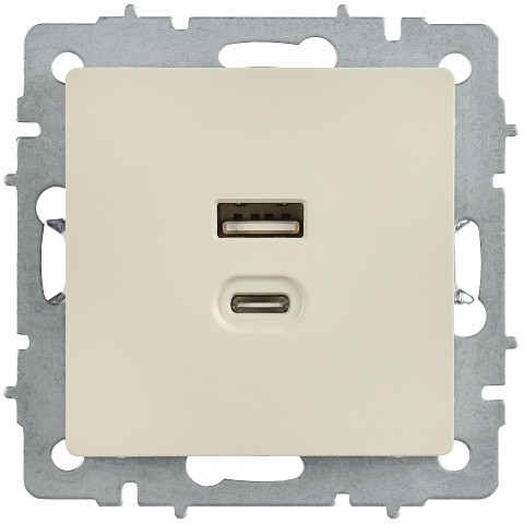 IEK BRITE Роз. USB A+C 45Вт высокоск. зар. РЮ11-2-БрКр беж.