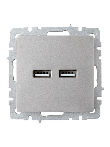 IEK BRITE Роз. USB A+A 3,1А РЮ10-1-БрС сталь
