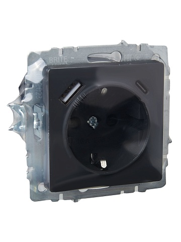 IEK BRITE Роз. с з/к/ш 16А с USB A+C 18Вт РЮш11-1-БрГ граф.
