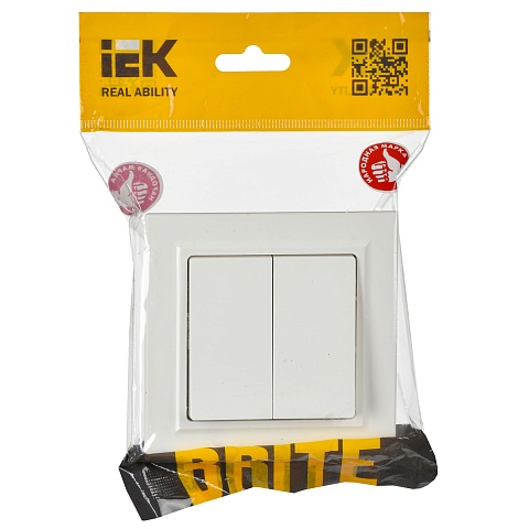 IEK BRITE Выключатель 2-клавишный 10А в сборе ВСР10-2-0-БрБ белый