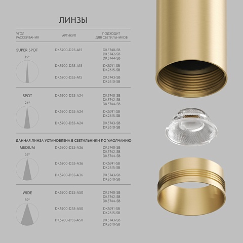 Denkirs DK5742-SB Светильник для трека SHINE SPOT со светодиодом, D35*H100, 48V DC, 8W*2 , RA≥90, 3000K, IP20, сатинированная латунь, алюминий