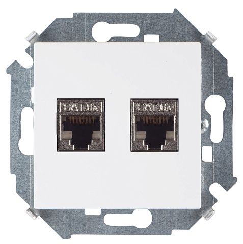 Simon 15 Белая Розетка компьютерная двойная 2хRJ45 кат.6A (АМР, FTP)