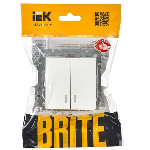 IEK BRITE Выключатель 2-клавишный с индикацией 10А ВС10-2-1-БрБ белый