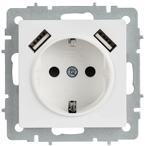 IEK BRITE Роз. с з/к/ш 16А с USB A+A 2,1А РЮш10-1-БрАБ а/б