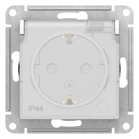 SE AtlasDesign Aqua Бел Розетка с/з  со шторками с крышкой, 16А, IP44, механизм