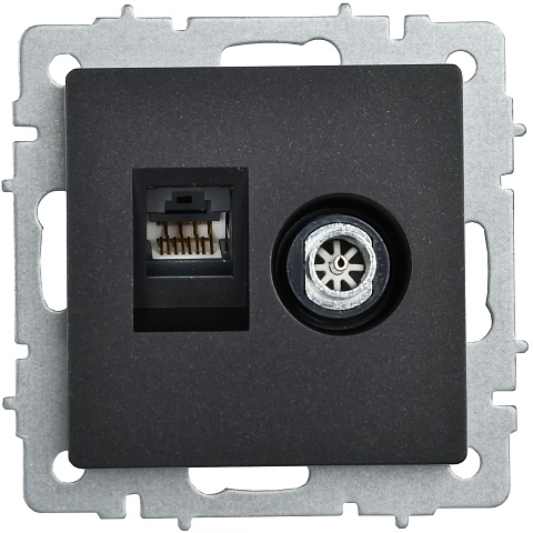 IEK BRITE Розетка двойная TV+RJ45 кат.5E РТВ/РК12-БрЧ черный