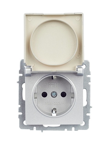 IEK BRITE Розетка 1-местная с заземлением с защитными шторками и крышкой 16А IP20 РСбш10-3-БрА алюминий