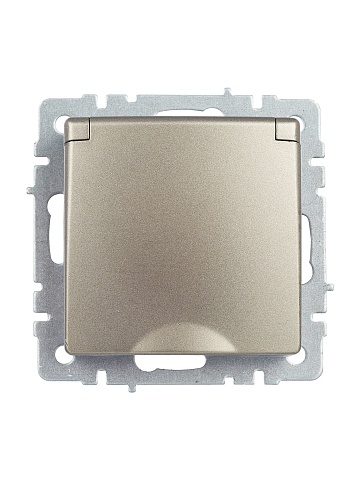 IEK BRITE Розетка 1-местная с заземлением с защитными шторками и крышкой 16А IP44 РСбш10-3-44-БрШ шампань