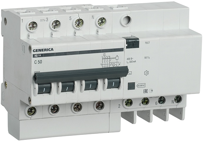 IEK GENERICA Диф.автомат АД14 4Р 50А 300мА