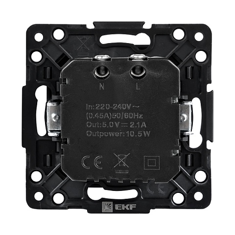 EKF PROxima Стокгольм Черный Розетка USB 2-ая, 2,1А