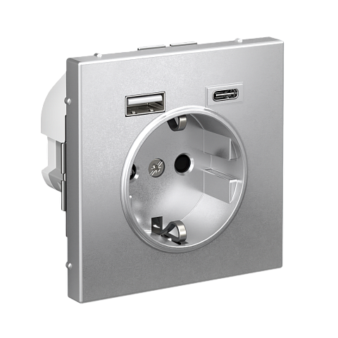 Systeme Electric ArtGallery Алюминий Розетка 16А с 2 USB A+C, 5В/2,4А/3,0А, 2х5В/1,5А, механизм
