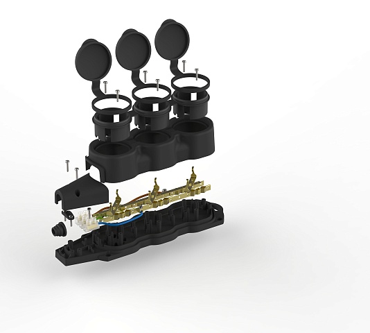 ЭРА Колодка KX-3e-B-IP44 каучуковая с заземлением 3 розетки 16A IP44 черная