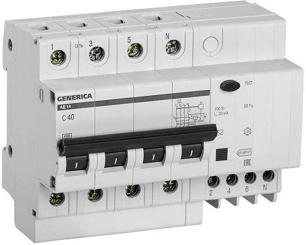 IEK GENERICA Диф.автомат АД14 4Р 40А 30мА