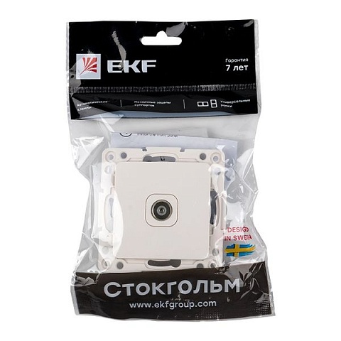 EKF PROxima Стокгольм Механизм Розетки TV 1-местной проходной 75Ом 5-862МГц белый.