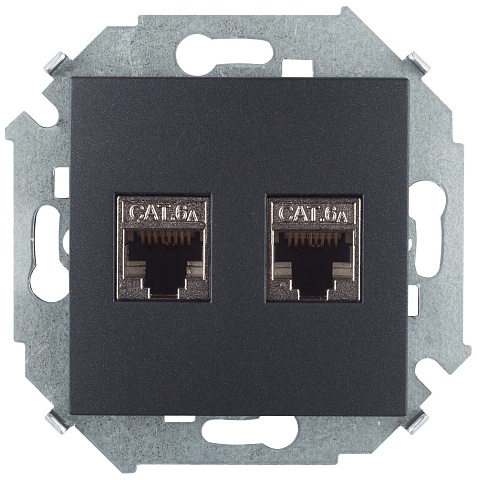 Simon 15 Графит Розетка компьютерная двойная 2хRJ45 кат.6A (АМР, FTP)