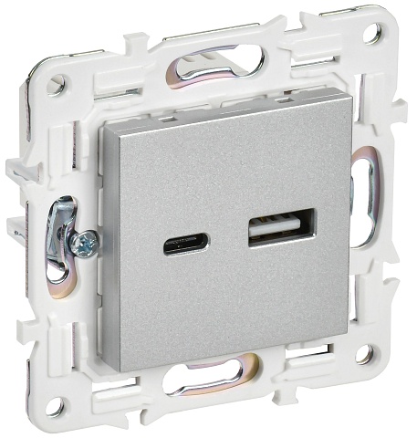 IEK SKANDY Серебряный Розетка USB A+C 18Вт SK-R13S