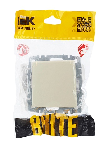IEK BRITE Розетка 1-местная с заземлением с защитными шторками и крышкой 16А IP44 РСбш10-3-44-БрКр бежевый