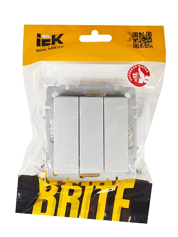 IEK BRITE Выключатель 3-клавишный 10А ВС10-3-0-БрА алюминий