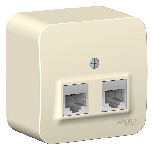 SE Blanca наруж Молочная Розетка 2-ая ТЛФ/КОМП, RJ45+RJ11, кат.5E, изолир. пластина