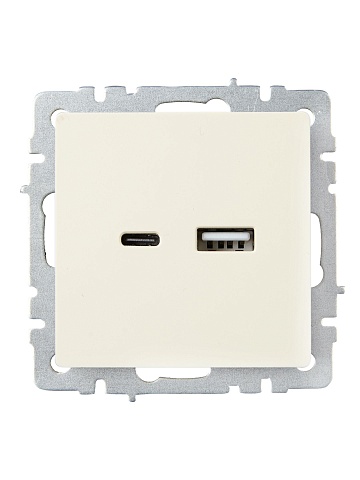IEK BRITE Роз. USB A+C 18Вт РЮ11-1-БрКр беж.