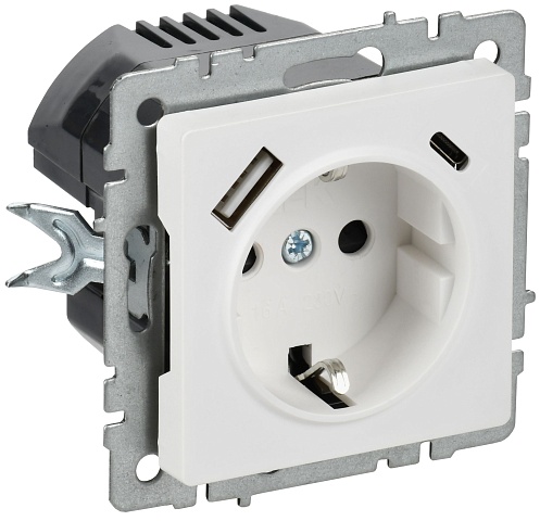 IEK BRITE Роз. с з/к/ш 16А с USB A+C 18Вт РЮш11-1-БрАБ а/б
