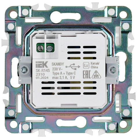IEK SKANDY Никель Розетка USB A+A 3,1А SK-R15N