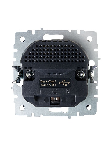 IEK BRITE Роз. с з/к/ш 16А с USB A+C 18Вт РЮш11-1-БрГ граф.