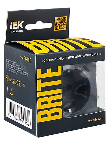 IEK BRITE Роз. с з/к/ш 16А с USB A+C 18Вт РЮш11-1-БрМ мар.