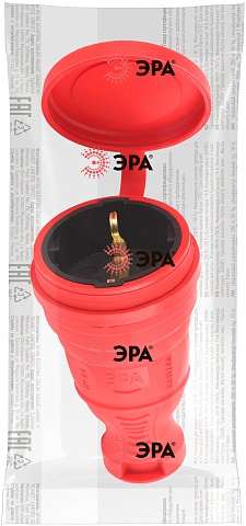 ЭРА Розетка R8-RED-IP44 каучуковая c заземлением прямая 16A IP44 красная