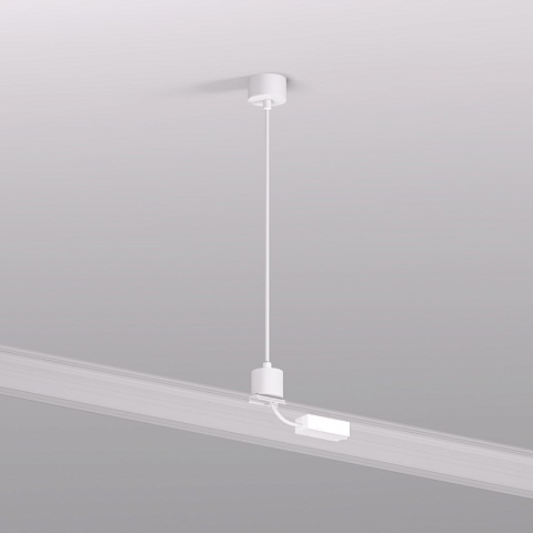 Denkirs TR2124-WH Подвод питания для подвесного монтажа, для трека SMART, серия Base, АС 220-240V, IP20, 5м, белый, алюминий