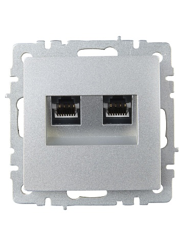 IEK BRITE Розетка компьютерная двойная RJ45 кат.5E РК10-2-БрА алюминий