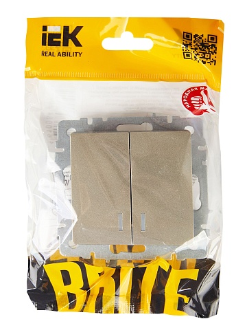 IEK BRITE Выключатель 2-клавишный с индикацией 10А ВС10-2-1-БрШ шампань